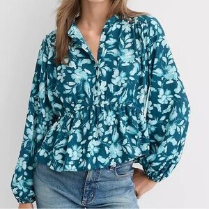 Loft Floral Teal Blouse